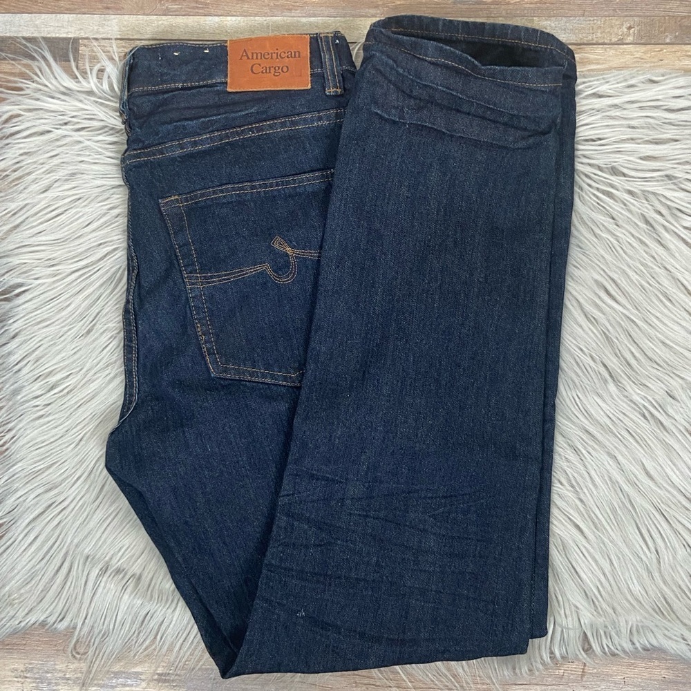 American Cargo Slim‎ Straight Men's Jeans Size 34X32 Button Fly Cotton Dark Wash